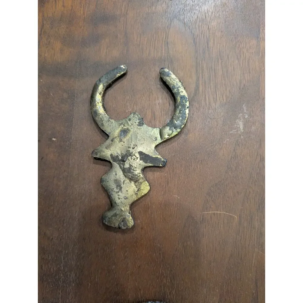 Vintage Brutalist Revival Brass Wood Wall Plaque Primitive Ibex Gazelle Bull
